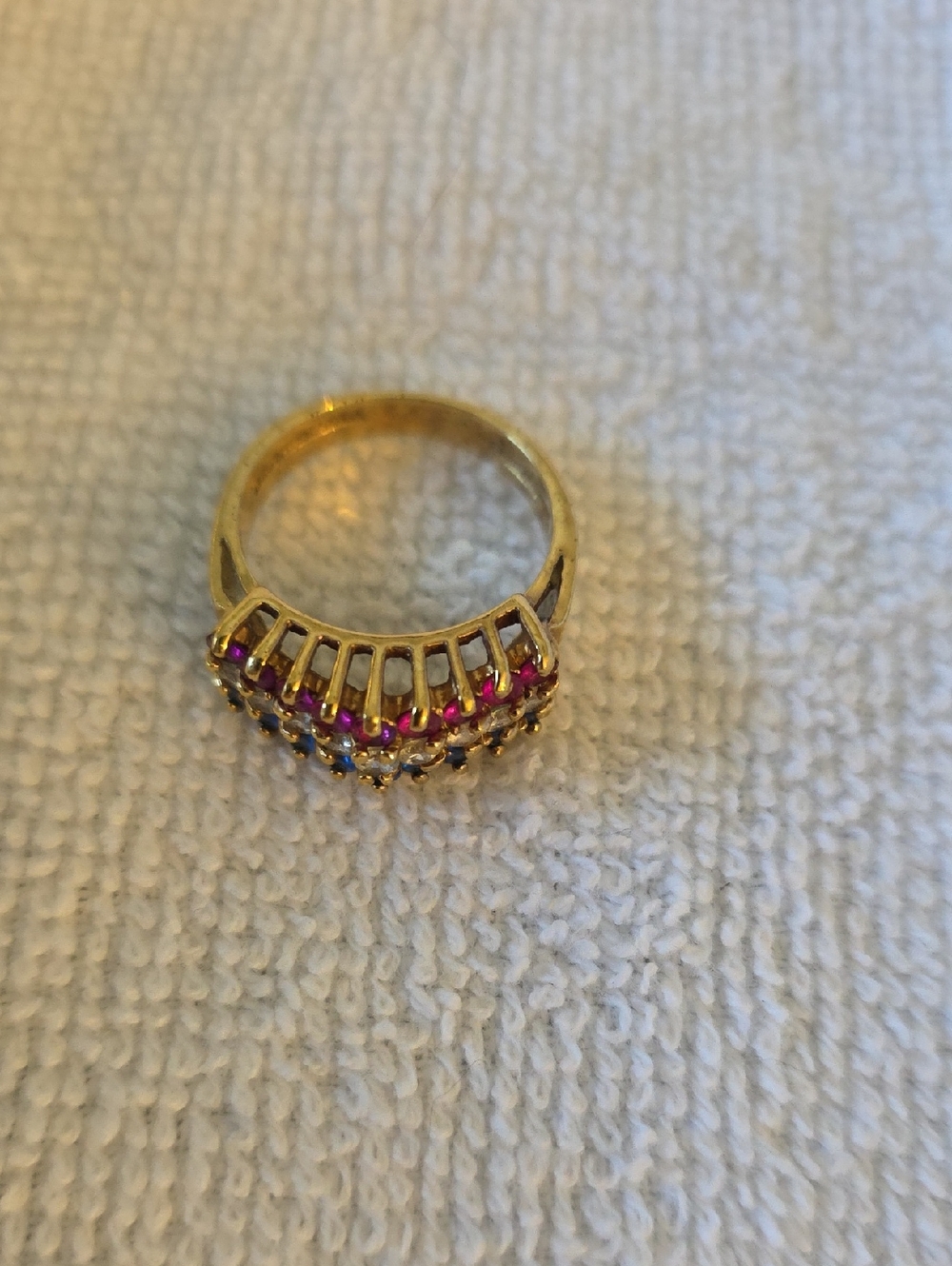 Gold Tone Multi-Stone Women’s Cocktail Ring - Red, White & Blue